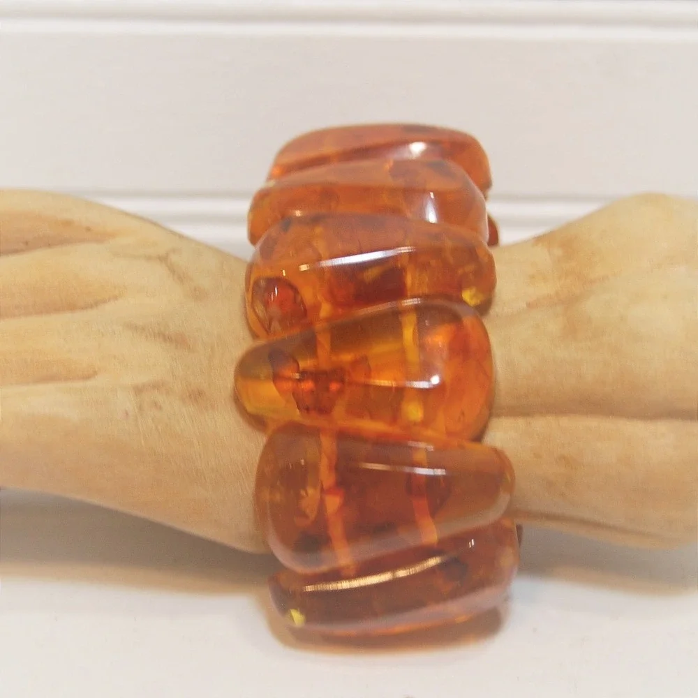 Vintage cuff Bracelet‎ Tortoise Shell Bakelite beaded jewelry elastic Chunky 70s